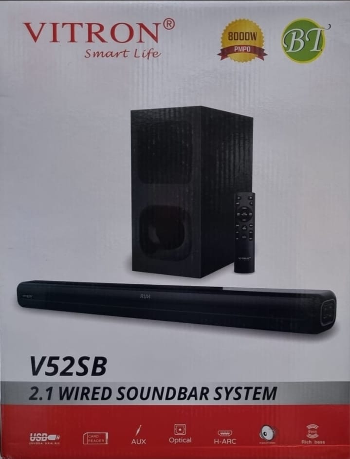Vitron wired soundbar, Model :v52sb, 8000 watts pmpo